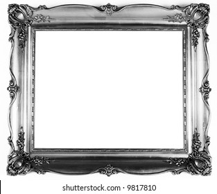 Old Antique Silver Frame Over White Background