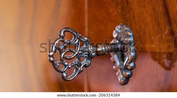 Old Antique Skeleton Key Lock Wooden Stock Photo Edit Now 206314384