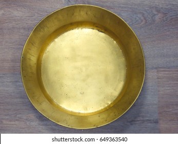 Old Antique Vintage Gold Bowl. Close-up Of Golden Empty Bowl
