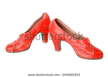 Old antique vintage traditional brown woman's shoes the 19th century isolated on white background with clipping. Russia.