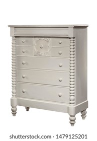 Old Antique White Painted Dresser With Drawers Isolated On White