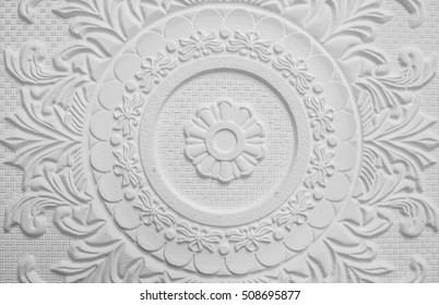 Old antique white  plaster ceiling plate , Vintage victorian style
