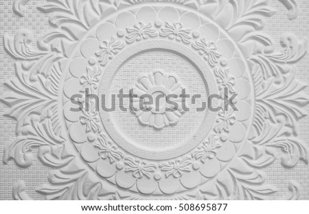 Old antique white  plaster ceiling plate , Vintage victorian style
