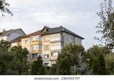 Old apartment block from communist era in Eastern Europe. Communist socialist architecture style flat. Dreary and depressive rust-eaten building. - Powered by Shutterstock