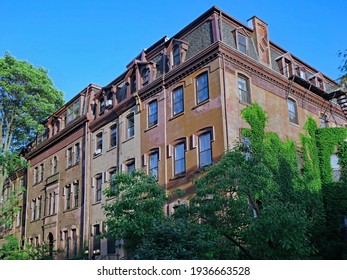 Old Apartment Buildings With Dormer Windows And Mansard Roof