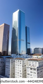 Old Apartment Buildings And New Sky Scrapers In City Of Los Angeles, California