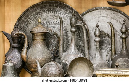 
Old Arabic copper tableware and utensils