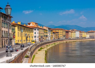 Old architecture and river Arno , Pisa, Italy.