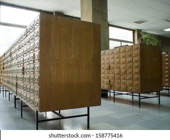 Old archive with wooden drawers