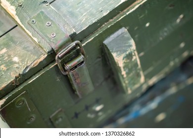 Old Army Crate. The Lock On The Military Box. Storage Of Military Equipment And Weapons. Army Ammunition.