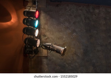 Old Art Decco Style Theater Stage Lights Mounted On The Wall.