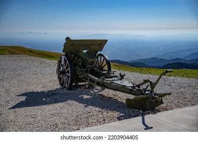 Old Artillery Gun On Top Of A Mountain