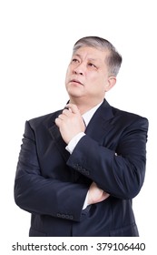 Old Asian Businessman In Suit Thinking