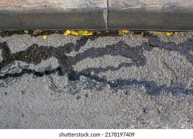 Old Asphalt Top View And Spread Black Bitumen.