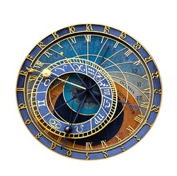 Old Astronomical Clock Isolated On White. Prague Astronomical Clock At The Old Town City Hall From 1410 Is The Third Oldest Astronomical Clock In The World.