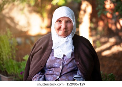 Old Aunt Sits In The Garden. Grandmother