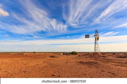 Old Australian Windmill During Drought In Outback Queensland, Australia