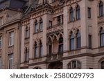 old Austro-Hungary architecture medieval building historical city center exterior facade house perspective view 