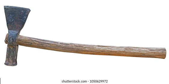 Old Axe With Wooden Handle On White Background