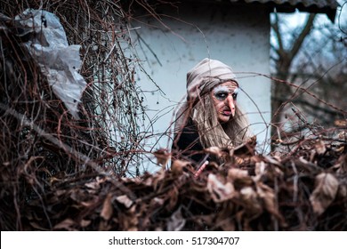 Old Baba Yaga With A Broom