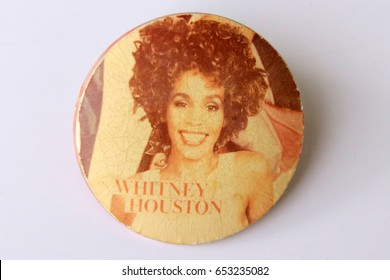 Old Badge With The Image Of Whitney Houston In Her Youth. Minsk, Belarus, June 2, 2017