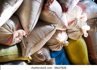 Old Bags Of Grain Stored For Many Years