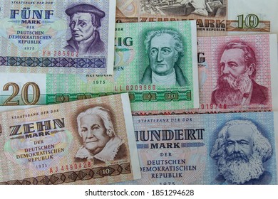 Old Bank Notes And Coins From East Germany 