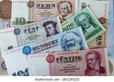 Old Bank Notes And Coins From East Germany 