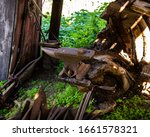 Old barn with antique blacksmithing tools.