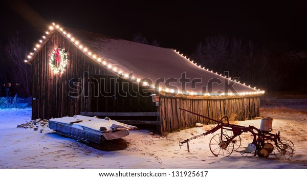 Old Barn Decorated Snowy Holidays Stock Photo Edit Now 131925617