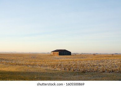 Old Barn In Open Field.  Bureau County, Illinois, USA