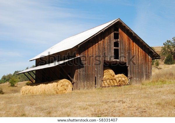 Old Barn Roll Bales Grass Hay Royalty Free Stock Image