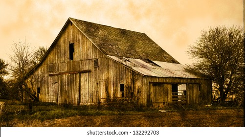 Old barn in sepia