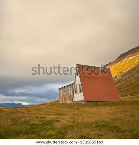 Similar – Image, Stock Photo Hiker reaches hut in evening sun tide