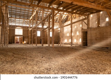 Old Barn Wooden Beams of Sunlight Interior Dusty Farm Empty