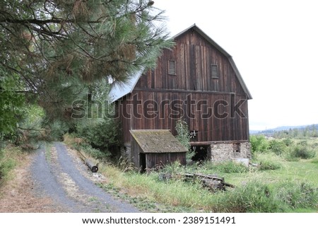Similar – Image, Stock Photo Old farm barn and tree. Ink black and white drawing