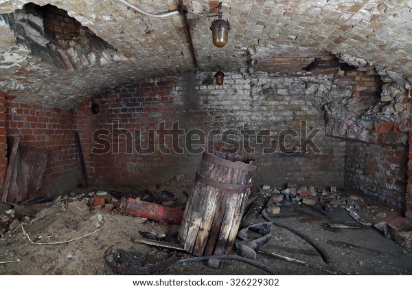 Old Barrel Abandoned Cellar Brick Walls Stock Photo Edit Now