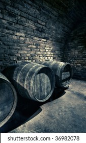 old barrels in a vault, hdr image