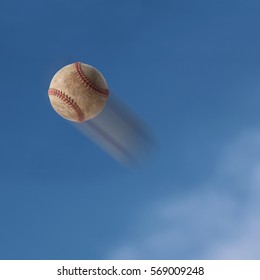 Old Baseball Flying Into The Sky.
