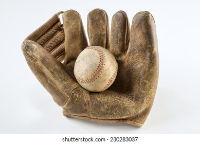 Old Baseball Glove And Ball 