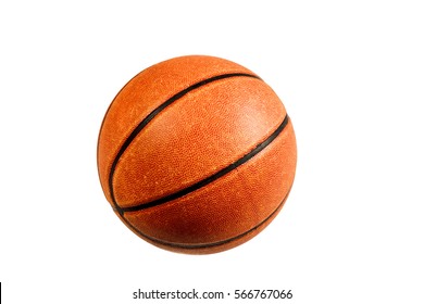 Old basketball ball isolated on white background