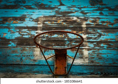 Old basketball hoop outside close-up 