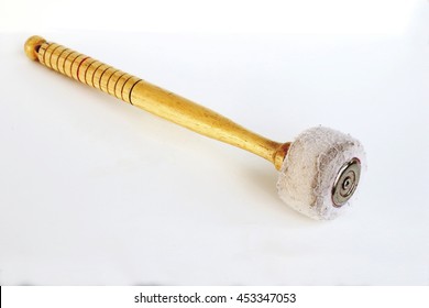 Old Bass Drum Stick On White Background.