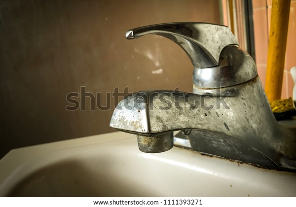 Old Bathroom Sink Faucet Covered Grime Stock Photo Edit Now