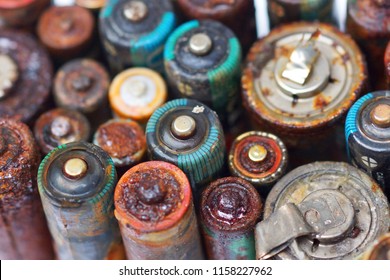 Old battery leak isolated / Hazardous waste concept                               