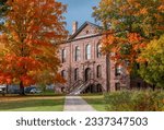 The old Bayfiled Courthouse is now the home of the Apostle Islands National Lakeshore Visitors Center, shown here amidst beautiful autumn foliage.