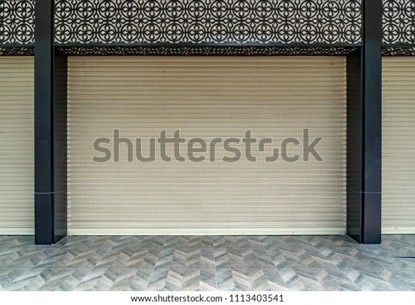 Old Beige Roller Shutter Door Black Stock Photo Edit Now 1113403541