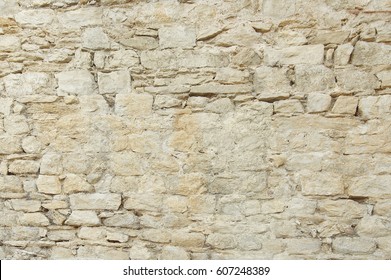 Old Beige Stone Wall Background Texture Close Up