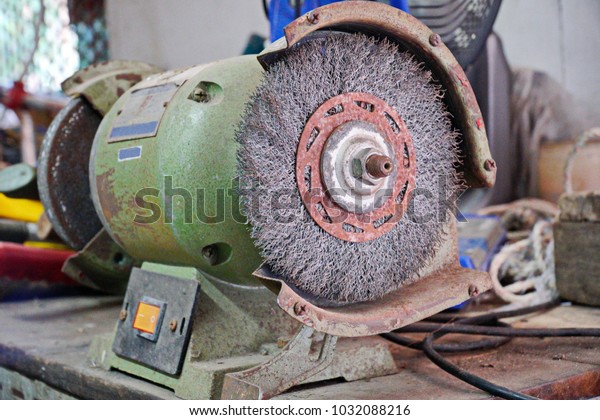Old Bench Grinder On Table Stock Image Download Now