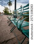 old benches in the Jose Marti Park in Cienfuegos, Cuba